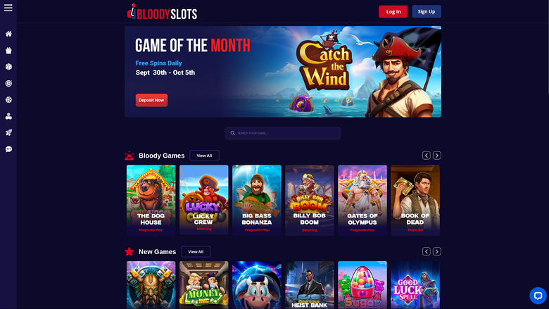 Homepage desktop di BloodySlots Casino