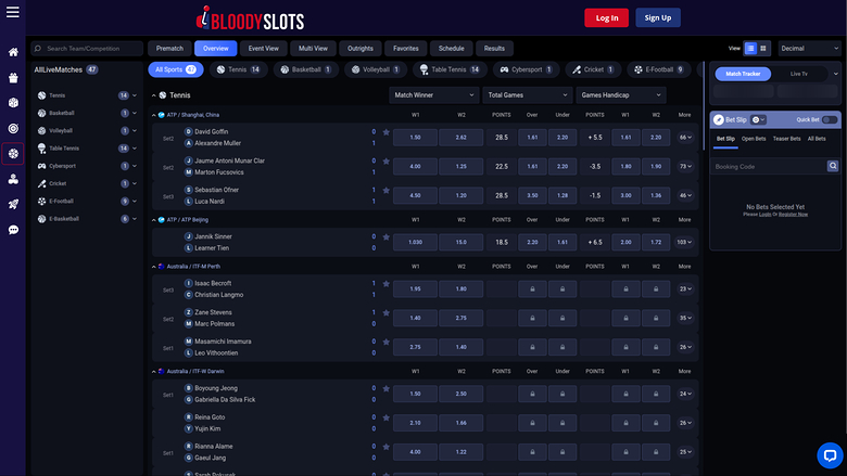 Sport desktop di BloodySlots Casino