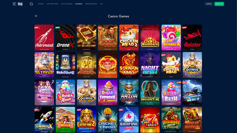 Jeux de BlueChip Casino sur ordinateur