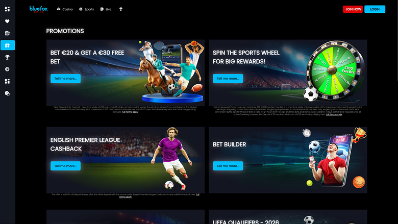 Promozioni desktop di Blue Fox Casino