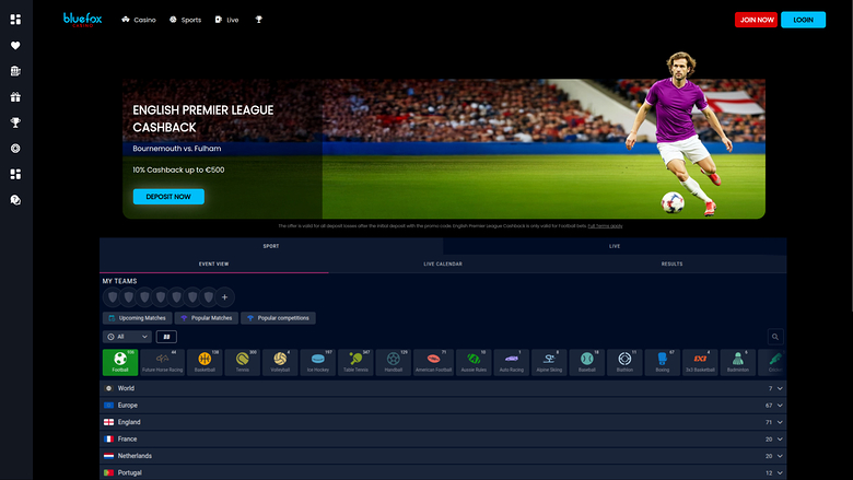 Sport desktop di Blue Fox Casino