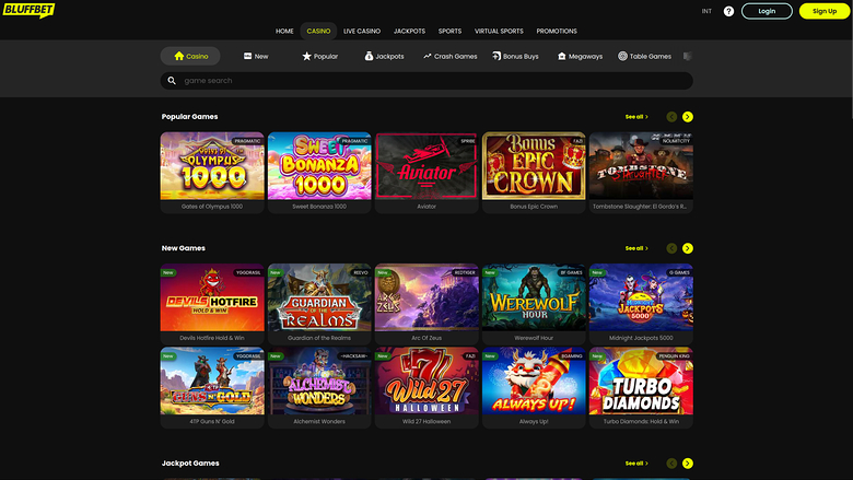 Jeux de BluffBet Casino sur ordinateur