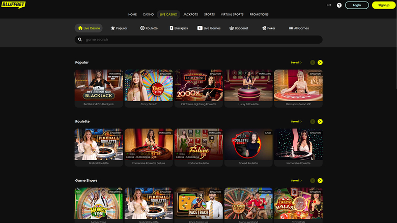 Croupier en direct de BluffBet Casino sur ordinateur