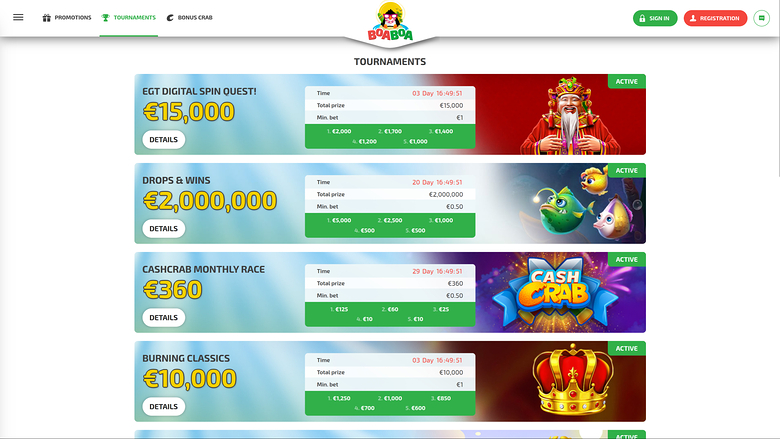 Tournois de bureau de BoaBoa Casino