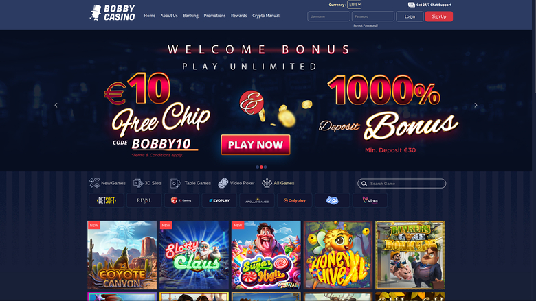 Page d’accueil de bureau de Bobby Casino