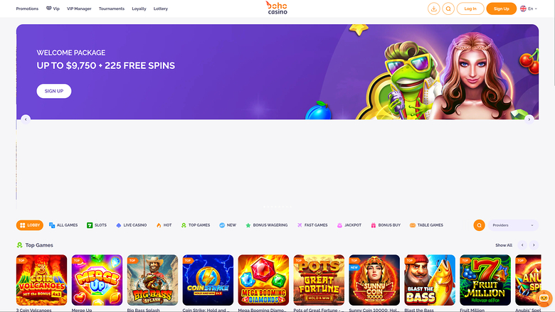 Boho Casino Desktop Homepage