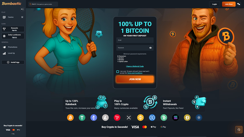 Bombastic Casino Desktop Homepage