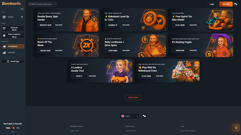 Bombastic Casino Desktop Promotions