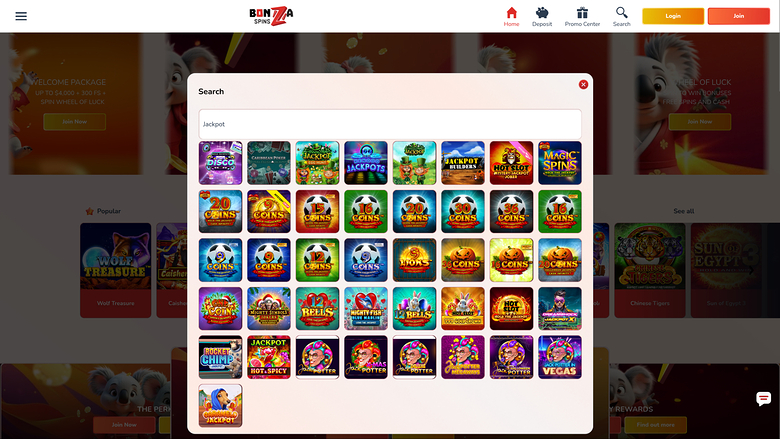 Jackpot desktop di Bonza Spins Casino