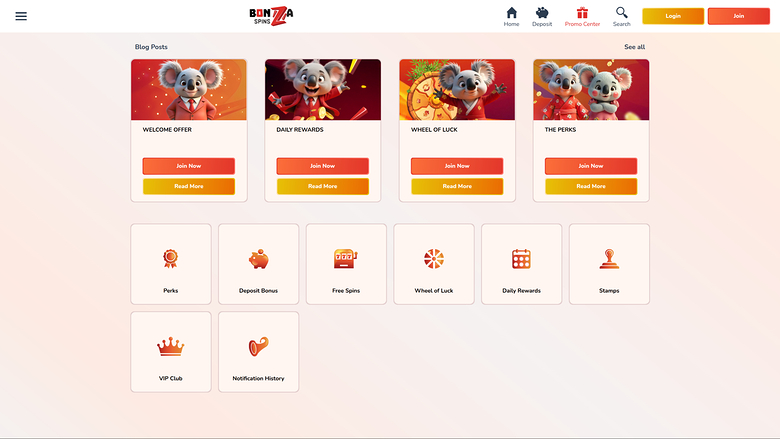 Promozioni desktop di Bonza Spins Casino