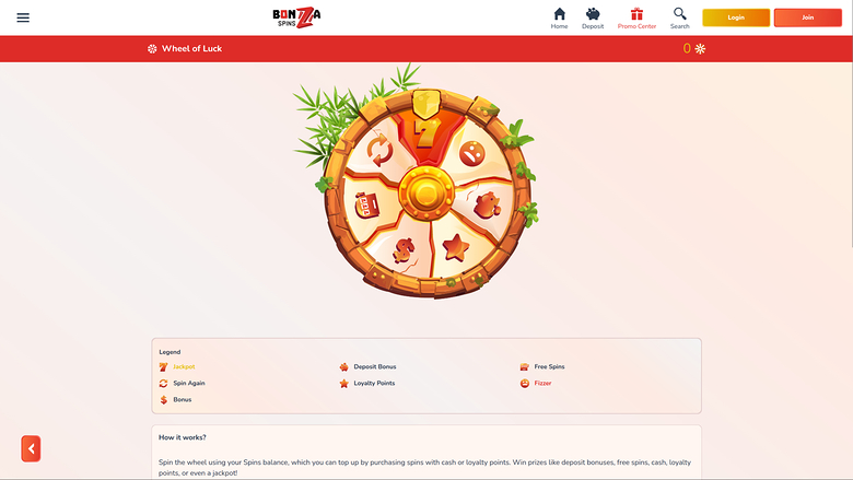 Ruota della fortuna desktop di Bonza Spins Casino
