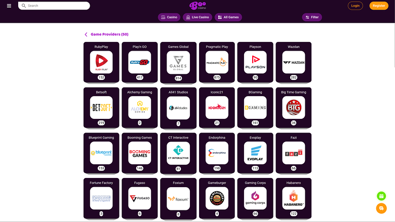 Desarrolladores de juegos de escritorio de Boo Casino