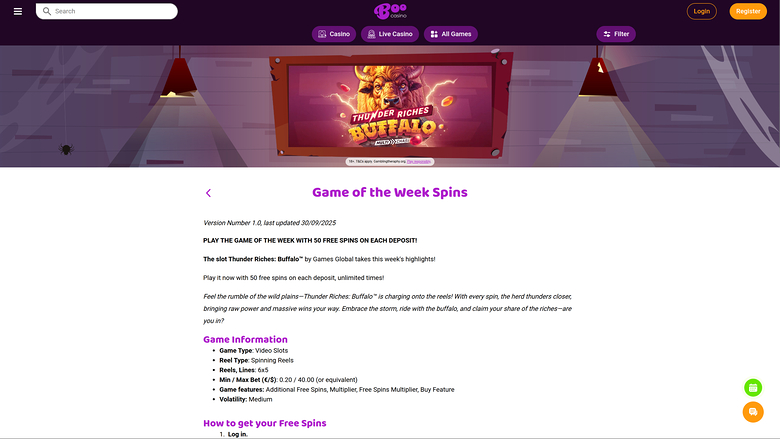Juego de la semana de escritorio de Boo Casino
