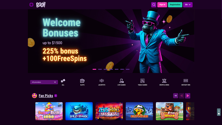 Página inicial do Booi Casino para desktop