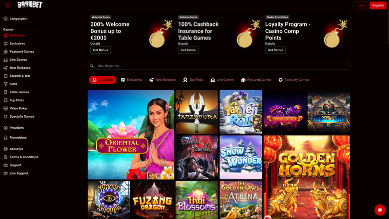 Page d'accueil de Boombet Casino sur ordinateur