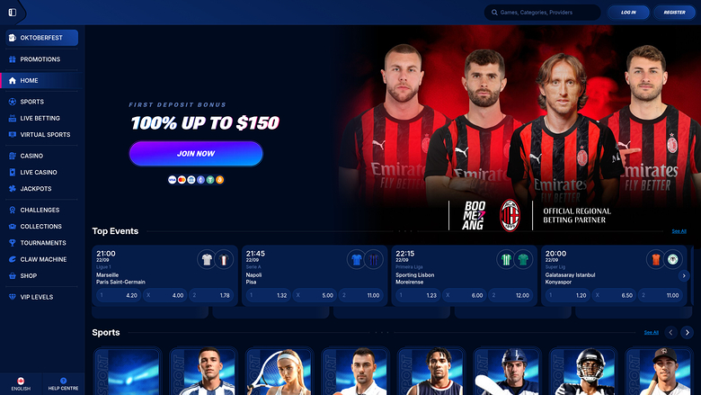 Boomerang Bet Casino Desktop-Startseite