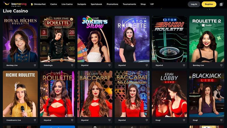 Croupier en direct sur ordinateur de Boomerang Casino