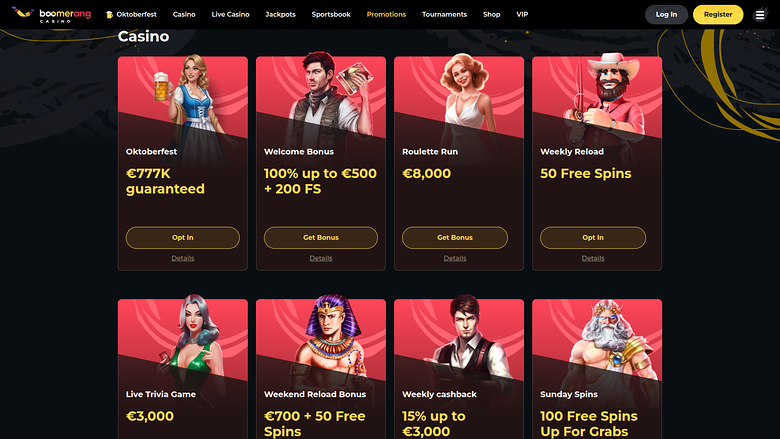 Promotions sur ordinateur de Boomerang Casino