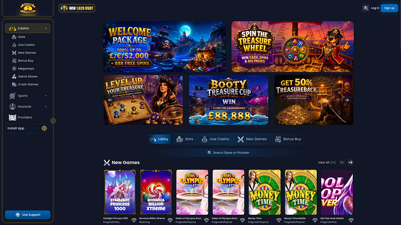 Booty Casino Homepage