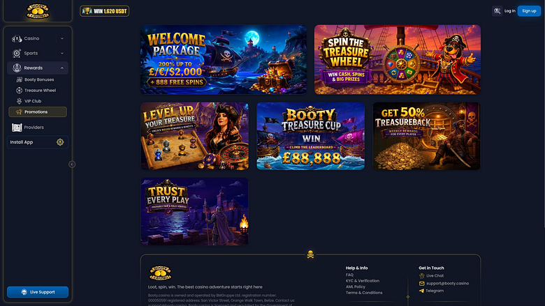 Booty Casino Aktionsseite