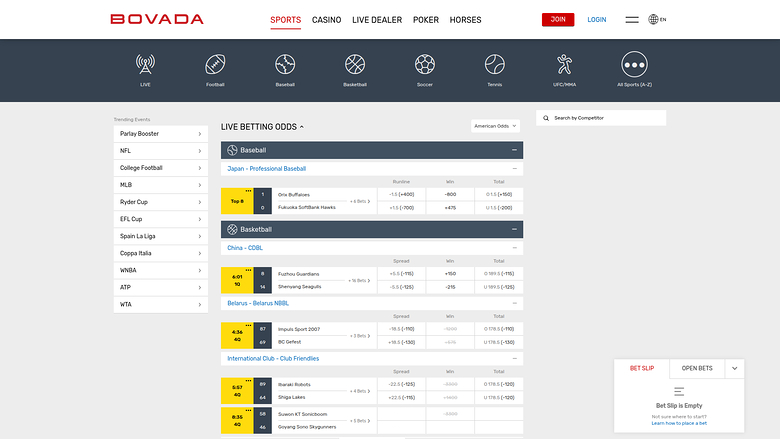 Sport desktop di Bovada Casino