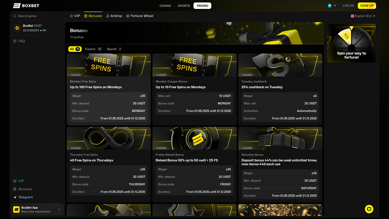 BoxBet Casino Desktop-Aktionen