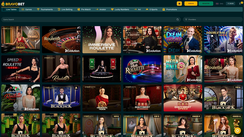 Страница казино BravoBet с живыми дилерами