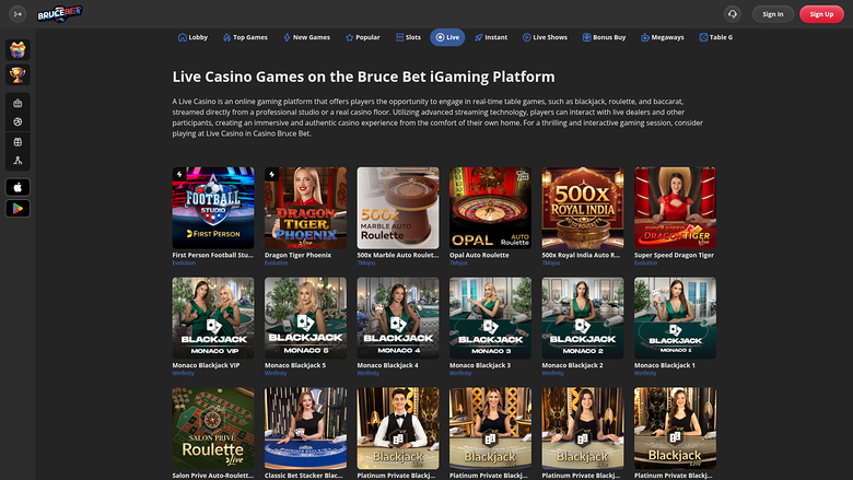 Croupier en direct sur bureau de BruceBet Casino