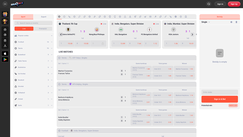 Sports sur bureau de BruceBet Casino
