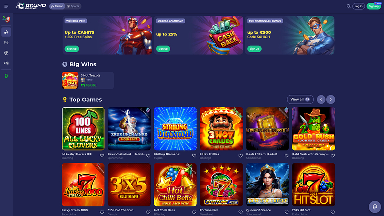 Página principal de escritorio de Bruno Casino