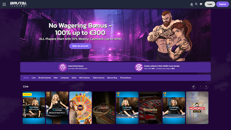 Page d'accueil de bureau de Brutal Casino