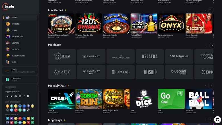 Développeurs de jeux de bureau de Bspin.io Casino