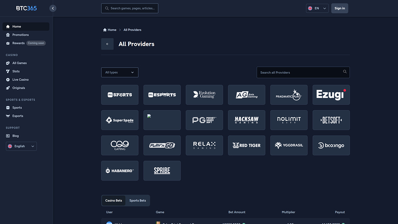 Développeurs de jeux de bureau de BTC365 Casino