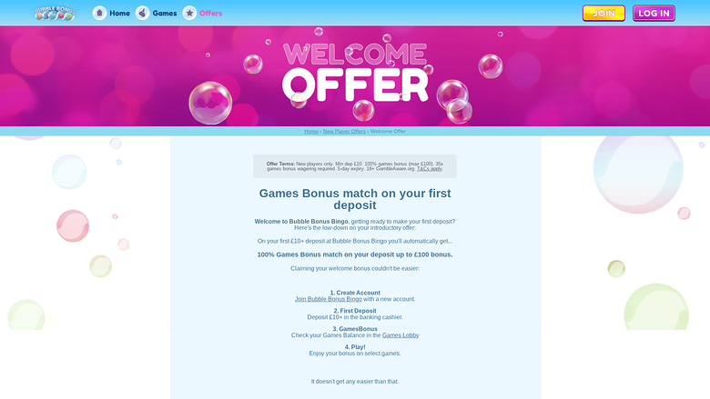 Promozioni desktop di Bubble Bonus Bingo