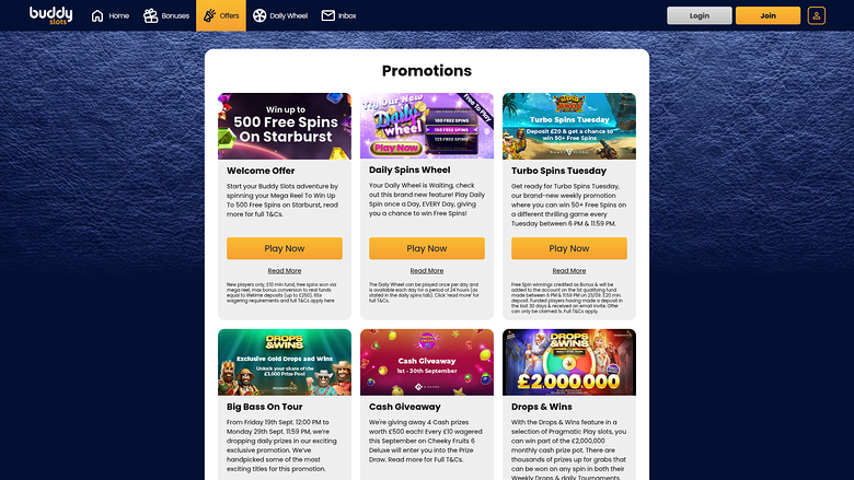 Promotions de bureau de Buddy Slots Casino