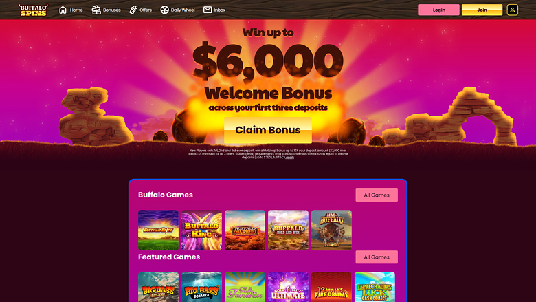 Buffalo Spins Casino Desktop Homepage