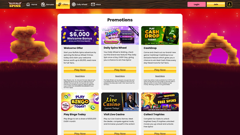 Buffalo Spins Casino Desktop Promotions