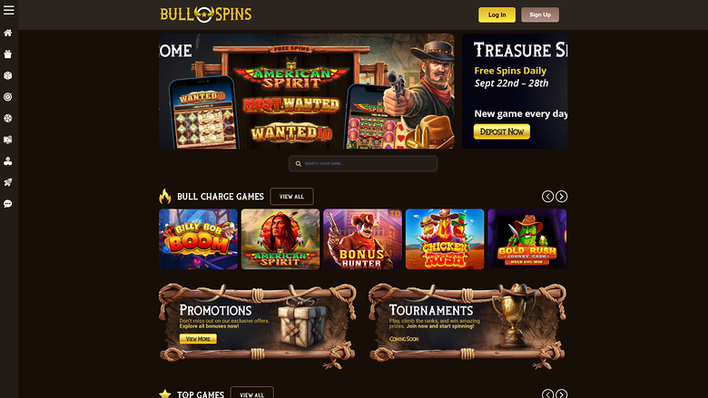 Bull Spins Casino Desktop Homepage