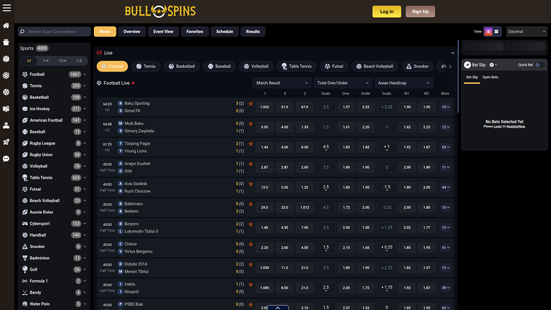 Bull Spins Casino Desktop Sports