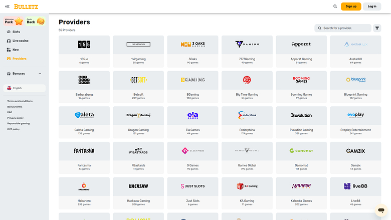 Desarrolladores de juegos de escritorio de Bulletz Casino