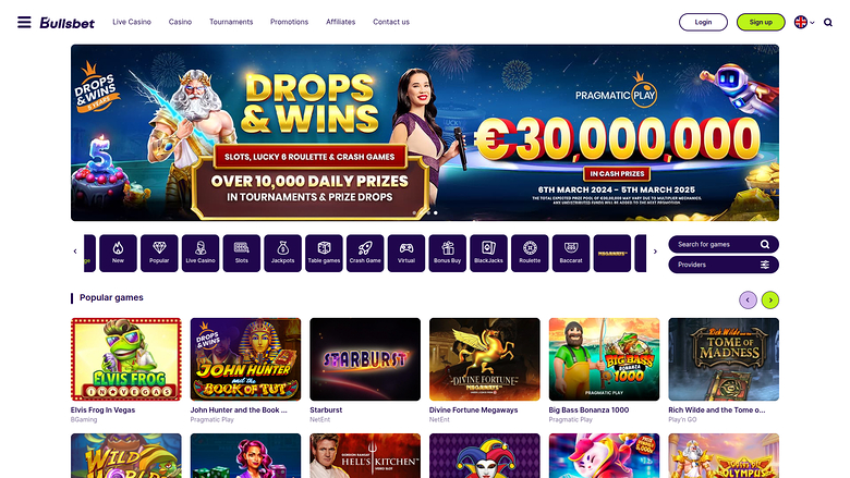 Página principal de Bullsbet Casino para escritorio