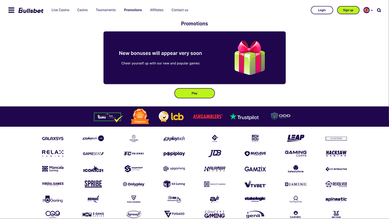 Promociones de Bullsbet Casino para escritorio