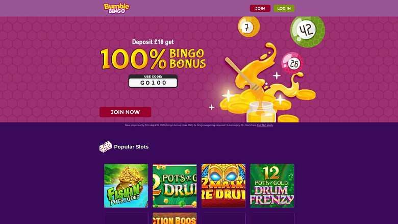 Página inicial do Bumble Bingo para computador