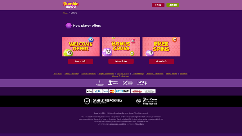 Promoções do Bumble Bingo para computador