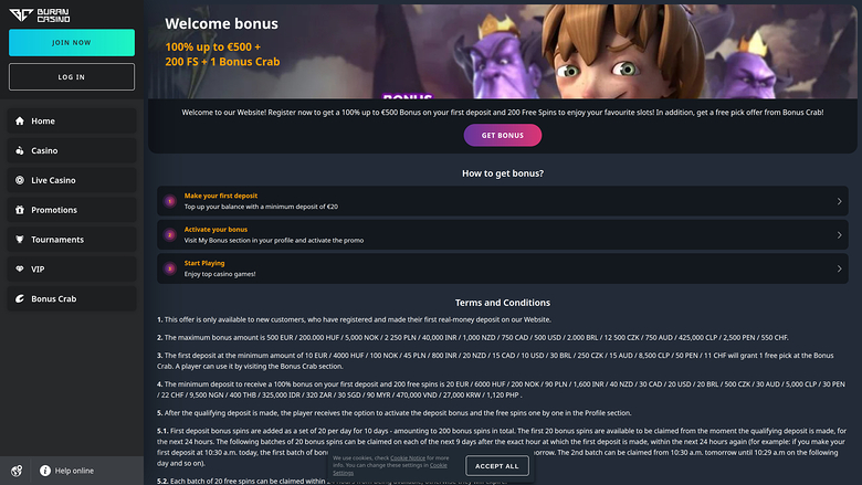 Promotions de Buran Casino sur ordinateur