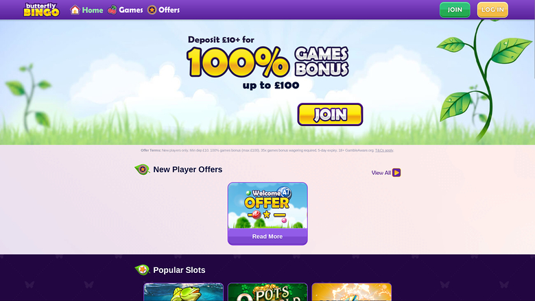 Главная страница Butterfly Bingo для настольных устройств