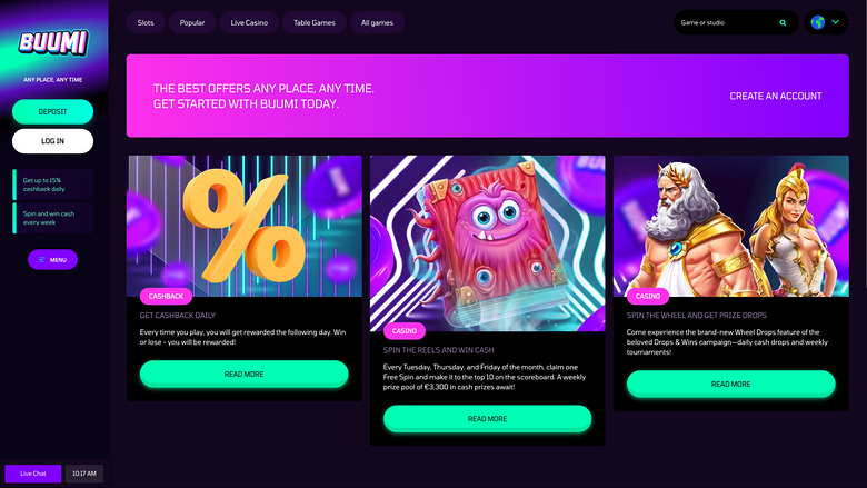 Buumi Casino Desktop-Aktionen