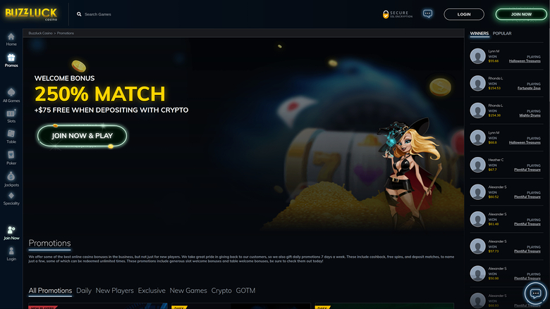 Promozioni desktop di BuzzLuck Casino