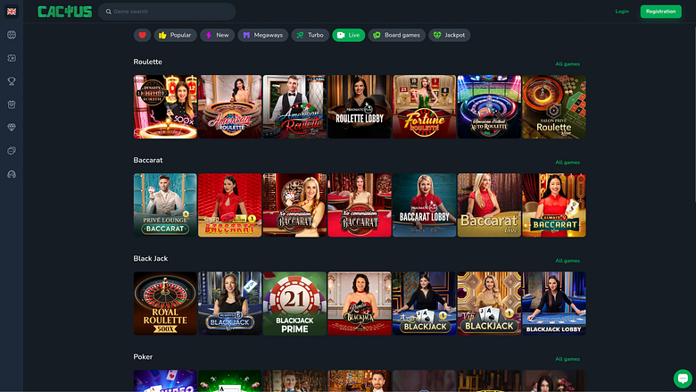 Casino Cactus sur ordinateur avec croupier en direct