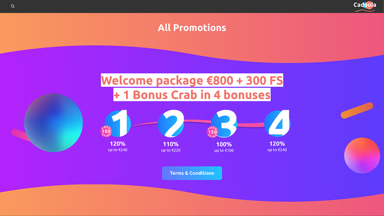 Promotions de Cadoola Casino sur ordinateur